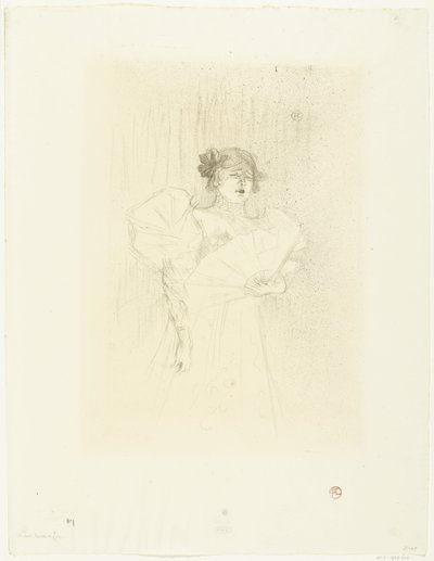 Näyttelijä Luce Myrèsin muotokuva tuulettimen kanssa Luce Myres kasvot tekijältä Henri de Toulouse Lautrec