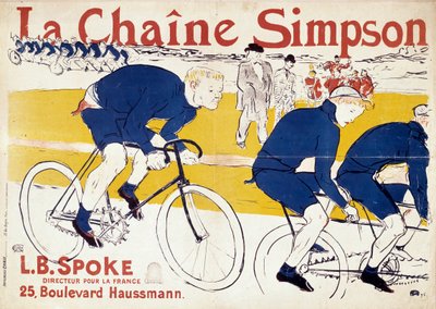 Simpsonin polkupyörän ketjujen juliste. Kuvitus: Henri de Toulouse Lautrec (Toulouse-Lautrec) (1864-1901). 1800-luvulla. Pariisi, koristetaiteen kirjasto tekijältä Henri de Toulouse Lautrec