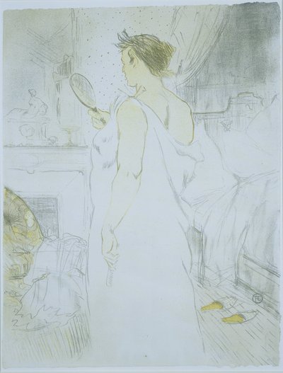 Seisova nainen, joka katsoo käsipeiliin Femme a glace (alkuperäinen nimi) La glace a main (alkuperäinen nimi) Hän (sarjan nimi) Ellen (sarjan nimi) tekijältä Henri de Toulouse Lautrec