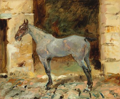 kytketty hevonen; Cheval-attasea, n. 1881 tekijältä Henri de Toulouse Lautrec