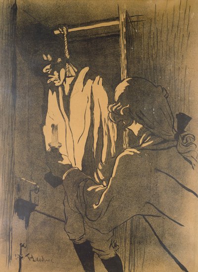 The Hanging, juliste, joka havainnollistaa Calasin tapauksen jaksoa A. Siegelin romaanin "Les Drames de Toulouse" mukaan, 1892 (värilitografia) tekijältä Henri de Toulouse Lautrec