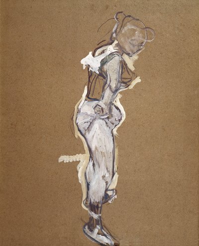 Trapetsisti säätelemässä sukkahousujaan tekijältä Henri de Toulouse Lautrec