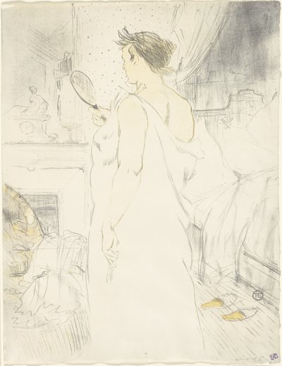 Nainen peilissä – peili kädessä, levy kuusi Ellesiltä tekijältä Henri de Toulouse Lautrec