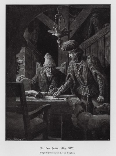 Juutalainen rahanlainaja (kaiverrus) tekijältä Henri van Muyden