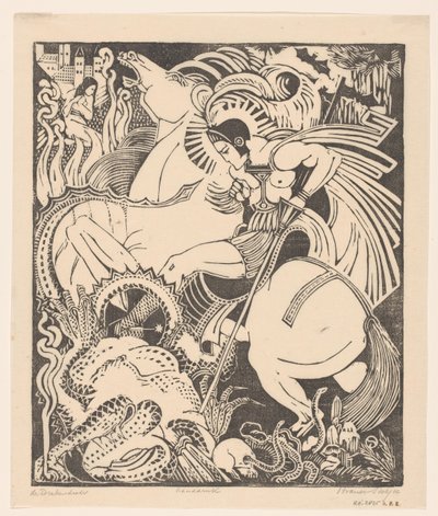 De drakendooder (alkuperäinen nimi esineessä) tekijältä Henri van der Stok (signed by artist)