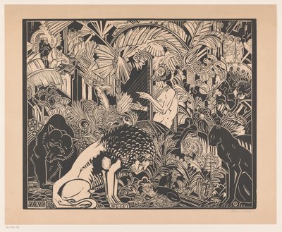 Orpheus soittaa harppuaan eläimille tekijältä Henri van der Stok (signed by artist)
