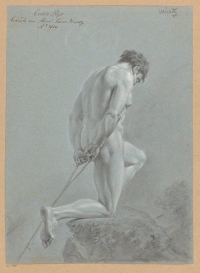 Polvistuva alaston mies, sivukuva (1. palkinto 1809) tekijältä Henricus Franciscus Wiertz