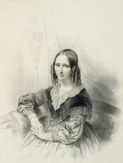 Suzanne Herckenrathin muotokuva, 1843 (liitu, estompe, kynä ja akvarelli) tekijältä Henricus Wilhelmus Couwenberg