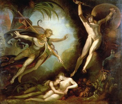 Saatana alkaa Ithurielin keihään kosketuksesta tekijältä Johann Heinrich Füssli