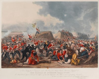Sobraonin taistelu 10. helmikuuta 1846 (akvatinta, värillinen) tekijältä Henry (after) Martens