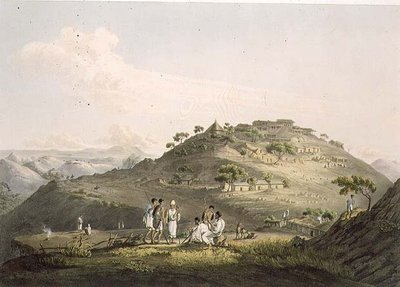 Dixanin kaupunki Abessiniassa, kaiverrus Daniel Havell (1785-1826) 1809 (akvatinta) tekijältä Henry (after) Salt