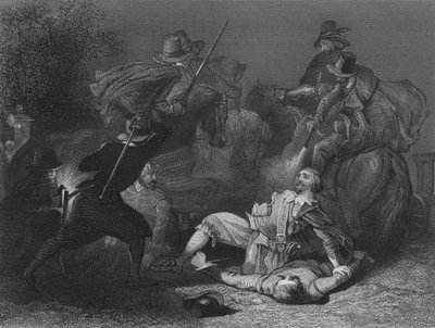 Kapinalliset hyökkäävät lordi Kilwardenin kimppuun Dublinissa 23. heinäkuuta 1803 (kaiverrus). tekijältä Henry (after) Warren