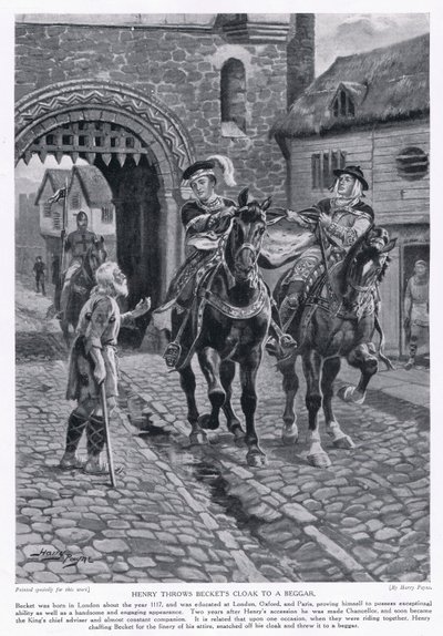 Henrik heittää Becketin viitan kerjäläiselle AD1117, 1920-luku. tekijältä Henry A. Payne