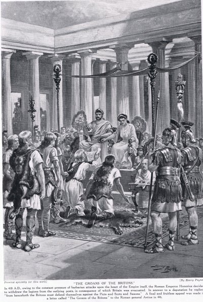 The Groans of the Britons, kuvitus "Hutchinsonin kansakuntien historiasta", n. 1910 tekijältä Henry A. Payne
