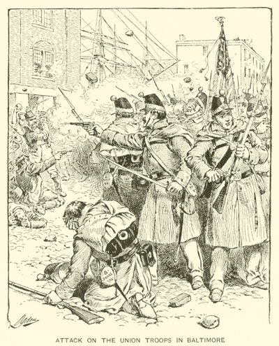 Hyökkäys unionin joukkoja vastaan Baltimoressa (litho) tekijältä Henry Alexander (after) Ogden