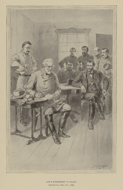 Leen antautuminen Grantille, Appomattox, Virginia, 9. huhtikuuta 1865 (litho) tekijältä Henry Alexander (after) Ogden