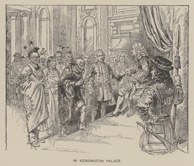 Kuningas George II:n Creek-intiaanien vastaanotto Kensingtonin palatsissa tekijältä Henry Alexander (after) Ogden