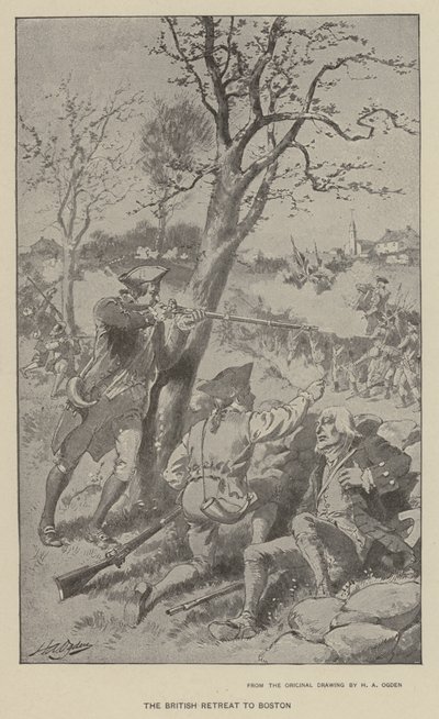 Brittien vetäytyminen Bostoniin (litho) tekijältä Henry Alexander (after) Ogden