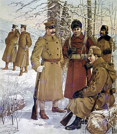 Yhdysvaltain armeijan talviunivormut 1901-07 (väri litho) tekijältä Henry Alexander (after) Ogden