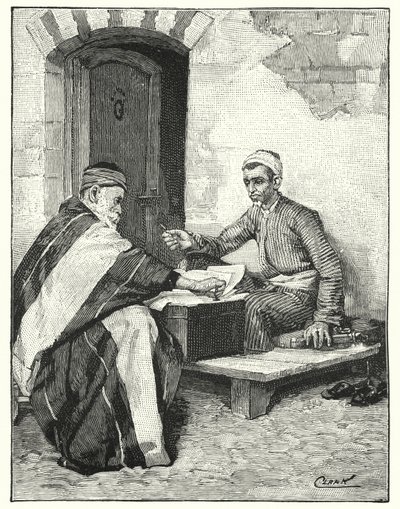 Itämainen kirjailija sinetöi kirjeen (litho) tekijältä Henry Andrew Harper