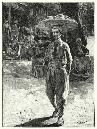 Itämainen leipuri kori päässä (litho) tekijältä Henry Andrew Harper