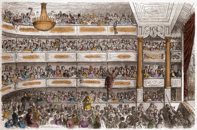 Theater des Funambulesin auditorio Pariisissa 1800-luvulla - Theater des Funambules, Boulevard du Temple a Paris, 1800-luvulla - Henri Valentinin (1822-1886) kaiverrus "Tableau-de-Paris", Edmond Texier 1852 tekijältä Henry Augustin Valentin