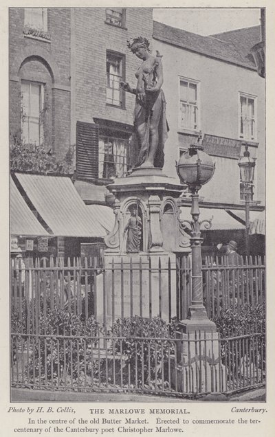 Muistomerkki näytelmäkirjailijalle ja runoilijalle Christopher Marlowelle, Buttermarket, Canterbury, Kent (m/v kuva) tekijältä Henry Beauchamp Collis