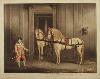 Kaksi hänen majesteettinsa valtionhevosta, kaivertaja William Ward, 1. syyskuuta 1800 (mezzotintta). tekijältä Henry Bernard Chalon