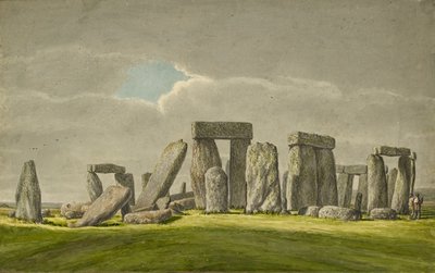 Stonehenge del S.E, que mostra pedres en estat de ruïnes amb 2 visitants, 1824-1839 finlandès tekijältä Henry Browne