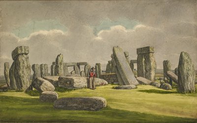 Stonehenge W.S.W.:stä, näyttää rauniot sotilaan kanssa, 1824-1839 tekijältä Henry Browne