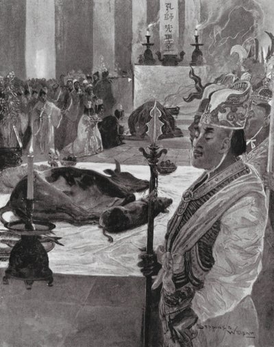 Uhri konfutselaisessa temppelissä (litografia) tekijältä Henry Charles Seppings Wright