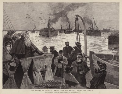 Kenraali William Booth, pelastusarmeijan brittiläinen perustaja, saapuu takaisin Southamptoniin maailmankiertueensa jälkeen tekijältä Henry Charles Seppings Wright