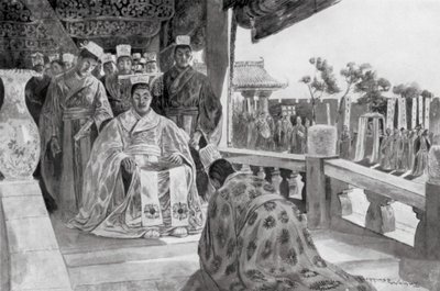 Han Yu esittää muistomerkkinsä (litografia) tekijältä Henry Charles Seppings Wright