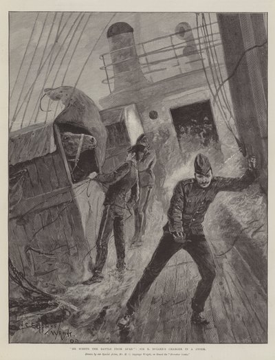Hän haistaa taistelun kaukaa, Sir R Bullerin Charger in a Storm tekijältä Henry Charles Seppings Wright