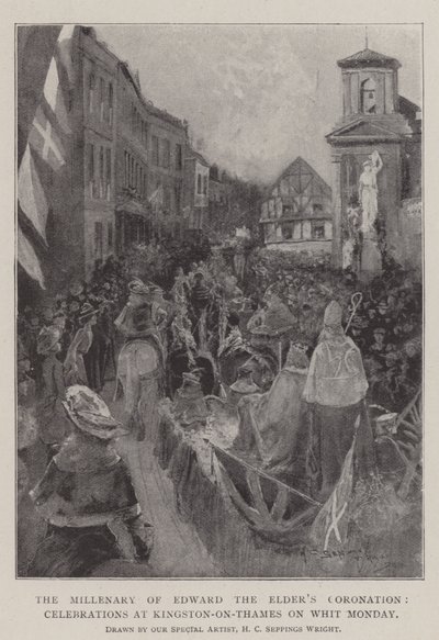 Edward vanhemman kruunaamisen tuhatvuotisjuhla, juhlat Kingston-on-Thamesissa Whit Mondayna tekijältä Henry Charles Seppings Wright