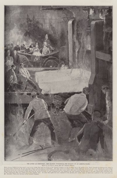 Kuningatar Sheffieldissä, Hänen Majesteettinsa todistamassa panssarilevyn vierimistä tekijältä Henry Charles Seppings Wright