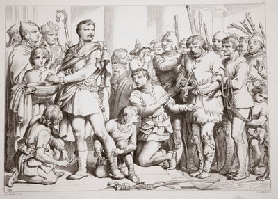 Kuinka Hereward näytteli savenvalajaa ja petti kuningasta, Charles Kingsleyn kuvitus Hereward Suuresta, pubi. 1870, kaiverrus C.G. Lewis (teräslevykaiverrus) tekijältä Henry Courtney Selous
