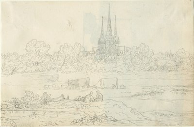 Lichfield Cathedral - East View: kynä- ja mustepiirustus, 20. kesäkuuta [c 1820] (piirustus) tekijältä Henry Curzon Allport