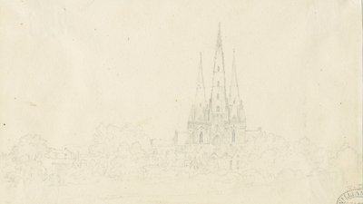 Lichfieldin katedraali - East View: lyijykynäpiirros, nd [?1800-luku] tekijältä Henry Curzon Allport