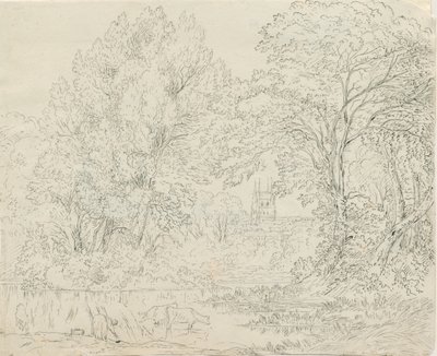 Tamworth - Maaseutunäkymä: kynä- ja mustepiirustus, nd [1788-1855] tekijältä Henry Curzon Allport