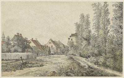 Carretera del poble amb cases (a Alemanya?) acabat tekijältä Henry Edridge