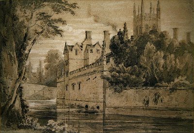Magdalen College - Näkymä Cherwellistä siltaa kohti (kynä ja akvarelli paperille) tekijältä Henry Edridge