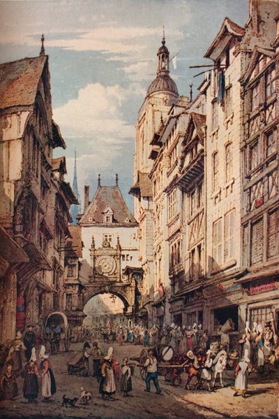 Rue De La Grosse Horloge, Rouen, 1821 tekijältä Henry Edridge