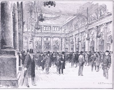 Manchesterin kuninkaallisen pörssin sisällä, kuva Cassellsin Englannin historiasta, 1900-luku tekijältä Henry Edward Tidmarsh