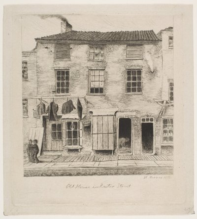 Vanha talo Rector Streetillä Scenes of Old New Yorkista, 1870. tekijältä Henry Farrer