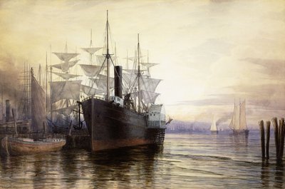 Auringonlasku, New Yorkin satama, 1880 tekijältä Henry Farrer