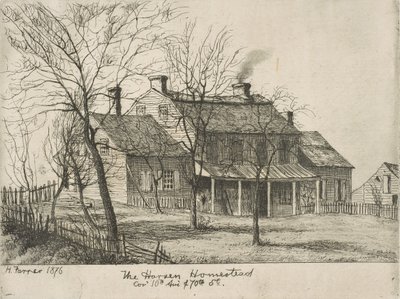Harsen Homestead, 10th Avenuen ja 70th Streetin kulma Scenes of Old New Yorkista, 1876. tekijältä Henry Farrer