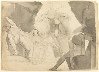 Eeriboian avustuksella Hermes kantaa pois Aloeuksen nukkuvien poikien uupuneet areet (recto); Luonnos yhdestä Aloeuksen nukkuvasta pojista (käänteinen) tekijältä Johann Heinrich Füssli