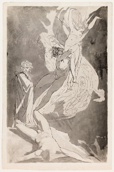 Dante pyörtyy Paolon ja Francescan, Virgiluksen huimien sielujen edessä tekijältä Johann Heinrich Füssli