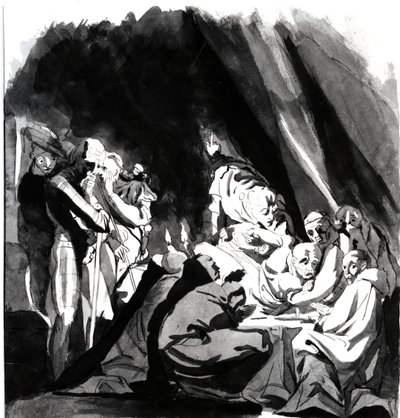 Kardinaali Beaufortin kuolema, kuvitus Shakespearen teoksesta "Henry VI", 1772 (kynä, muste ja pesu paperille) tekijältä Johann Heinrich Füssli